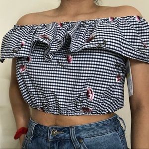Floral off the shoulder crop top :)))